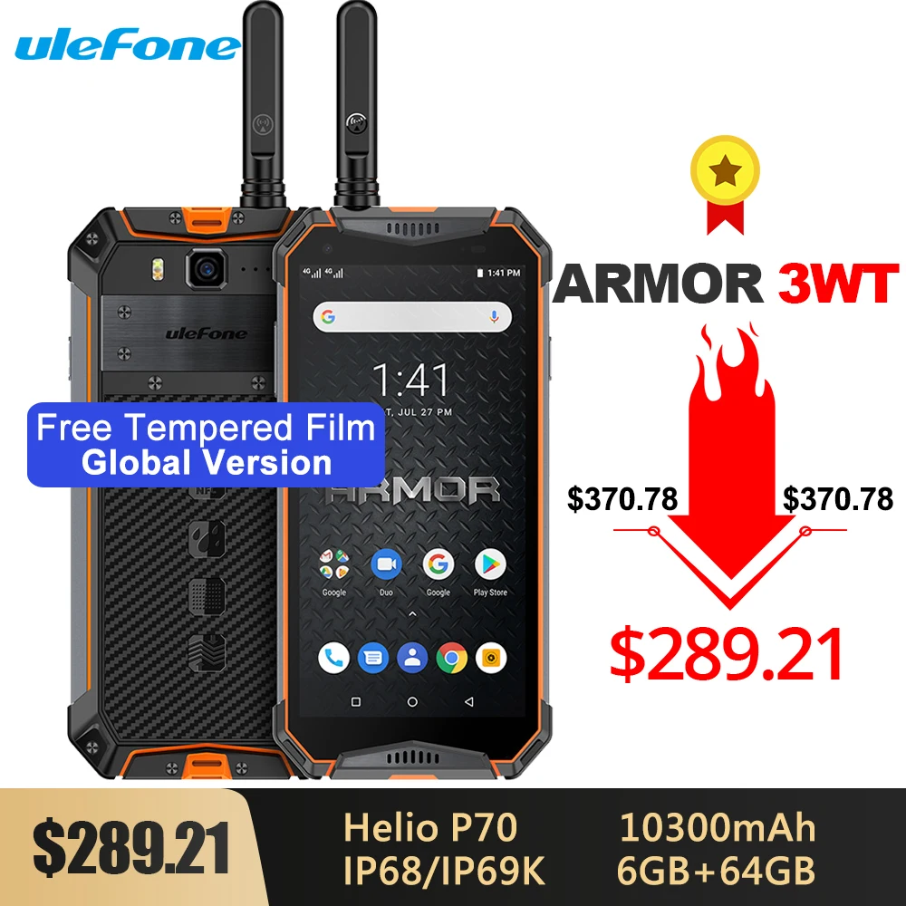 Ulefone Armor 3WT IP68 прочный смартфон Android 9,0 5," Helio P70 6G+ 64G 10300mAh 21MP NFC мобильный телефон Android 9,0 сотовый телефон