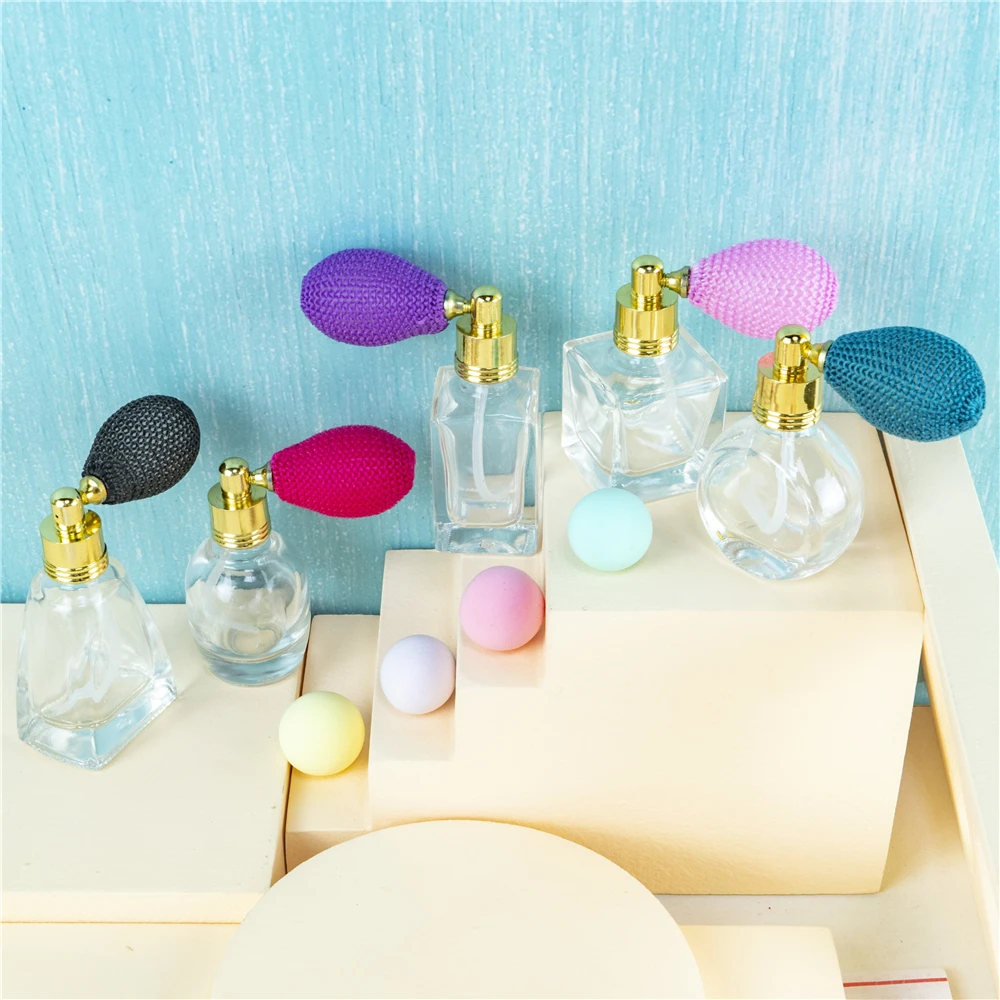 Mini Glass Spray Perfume Bottle with Gold Metal Cap, Short Atomizer, Refillable Small Jars, 5 Different Shape, 10ml, 5 PCs/Bag