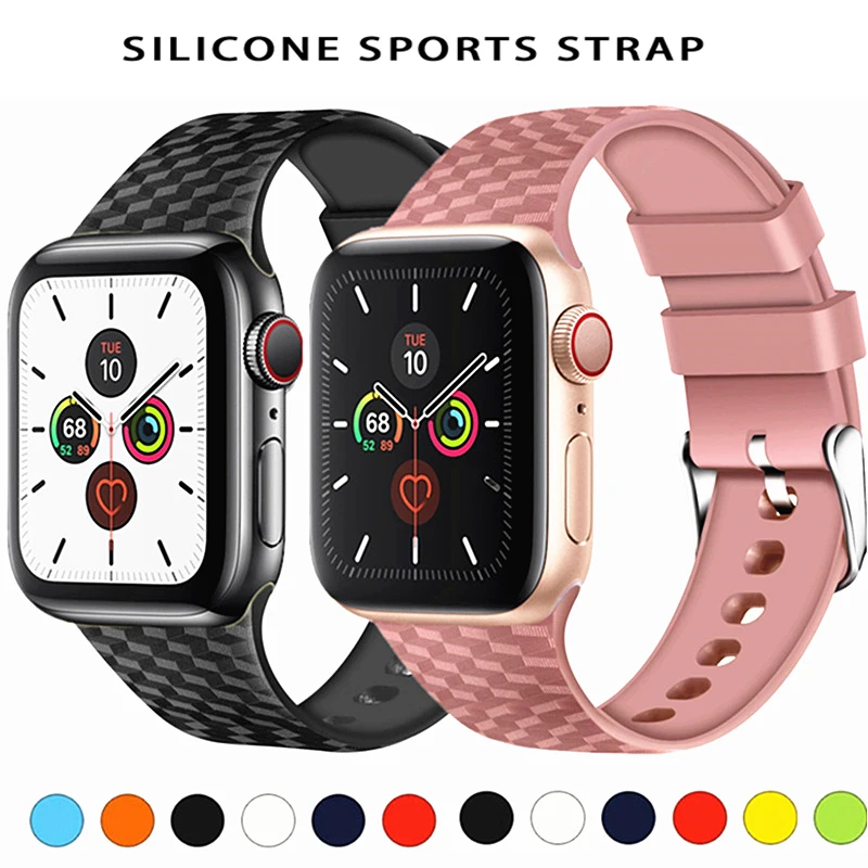 Ремешок силиконовый для Apple watch band 44 мм 40 спортивный браслет iwatch 42 38 с 3D текстурой 5