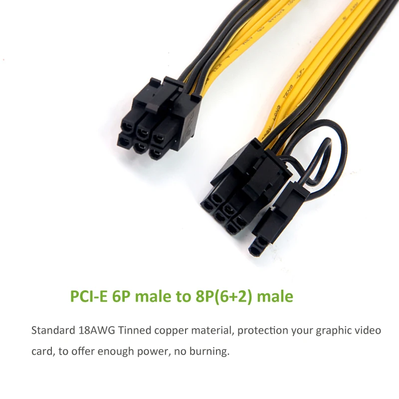 Lingable PCI-E Cable PCIE PCI-Express 6P Male to 8Pin (6+2) Male Graphics Video Card Power Cabo 50CM BTC Extension Miner Mining