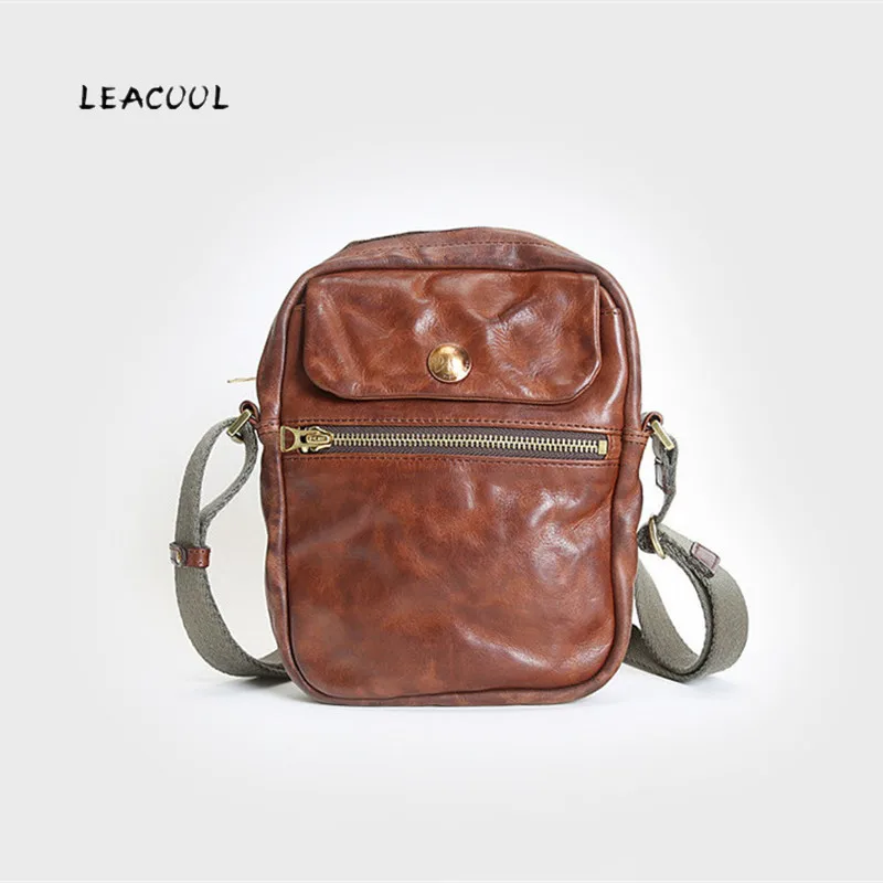 

LEACOOL TOP Cowhide Genuine Leather Men Waist Pack For Cell Phone Shoulder Bag Travel Pouch Crossbody Bags Card Holders Bolsas
