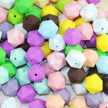 

10pcs Lcosahedron Silicone Beads 14MM Food Grade Pendant Teething Toy Customized Colorful Pacifier Chain Necknace For Baby