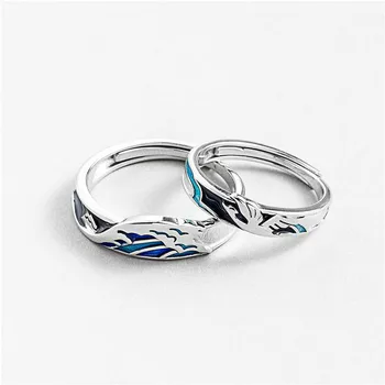 

925 Sterling Silver Enamel Drop Glaze Couple Rings For Male Women Fashion Fine Jewelry Lovers' Open Ring Men Adjustable 925-358