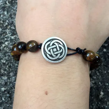 

12pcs Celtics Button Bracelet Natural Tiger Eye Beads Strand Bracelet For Women Men