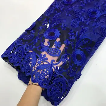 

New Royal Blue Sequence Lace Fabric Fashion Organza Lace Fabric 2019 African Lace Fabric with 3d flower Sequins for Party Dress