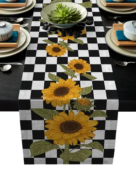 

Black Square Sunflower Modern Table Runners Cloth Holidays Party Wedding Decoration Table Runner Dining Table Cover