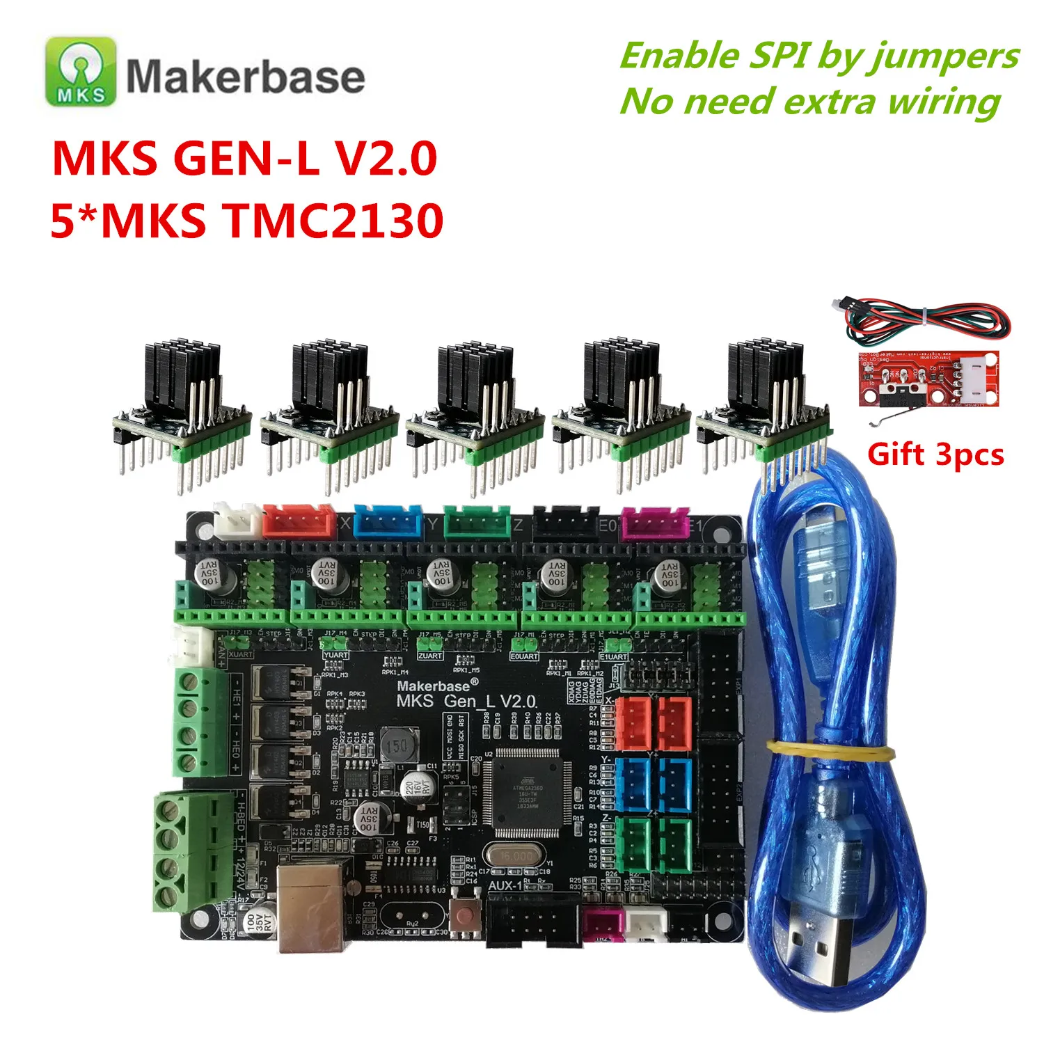 Makerbase MKS GEN L V2.0 3D Карточки Принтера системная плата управления поддерживает a4988 DRV8825 tmc2130 tmc2209 tmc2208 lv8729 tb6600 lv8727