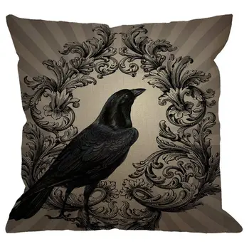 

Vintage Crow Black Flower Linen Square Cushion Cover Standard Pillowcase for Men Women Kids Home Decorative Sofa Armchair Bedroo