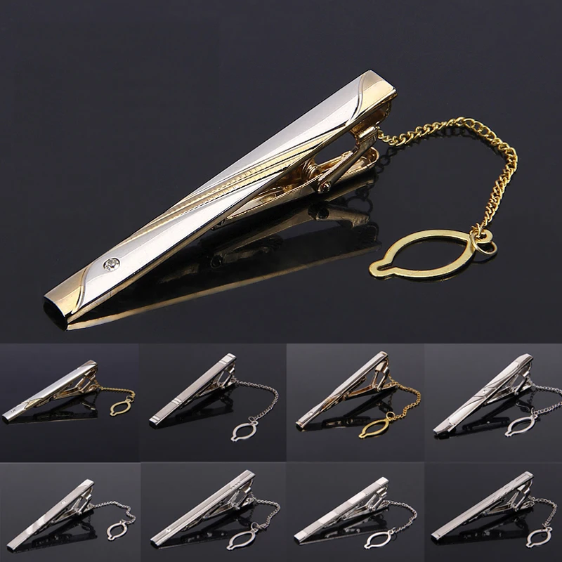 

New Silvery Tie Clip For Men Classic Meter Tie Clips Alloy Tie Bar Quality Enamel Tie Collar Pin Crystal Business Corbata