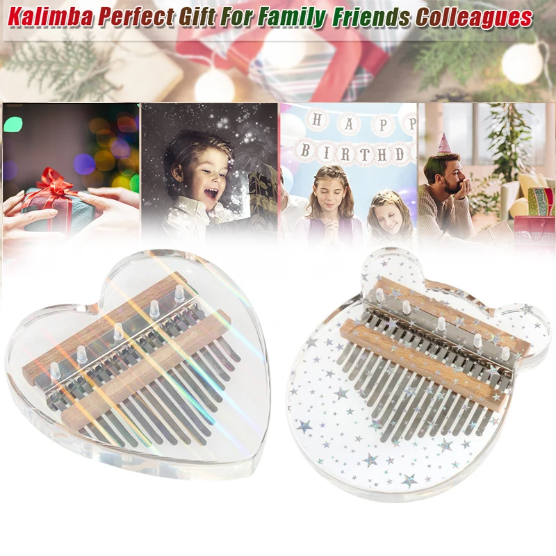 

Heart Bear Shaped 17 Keys Thumb Piano Transparent Kalimba For Child Starter Kits Musical Instrument Mini Cute Finger Tune Hammer