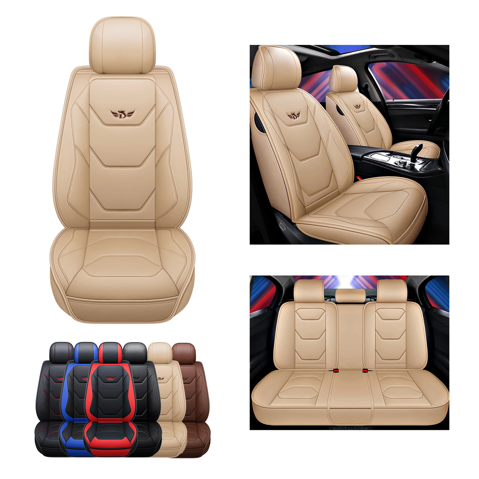 CAR-GRAND Universal Luxury Wood Grain Leather Universal Fit Full Set Car  Seat Cover, Airbag Compatible,Fit for Suvs,Sedans,Vans,Trucks (Black with
