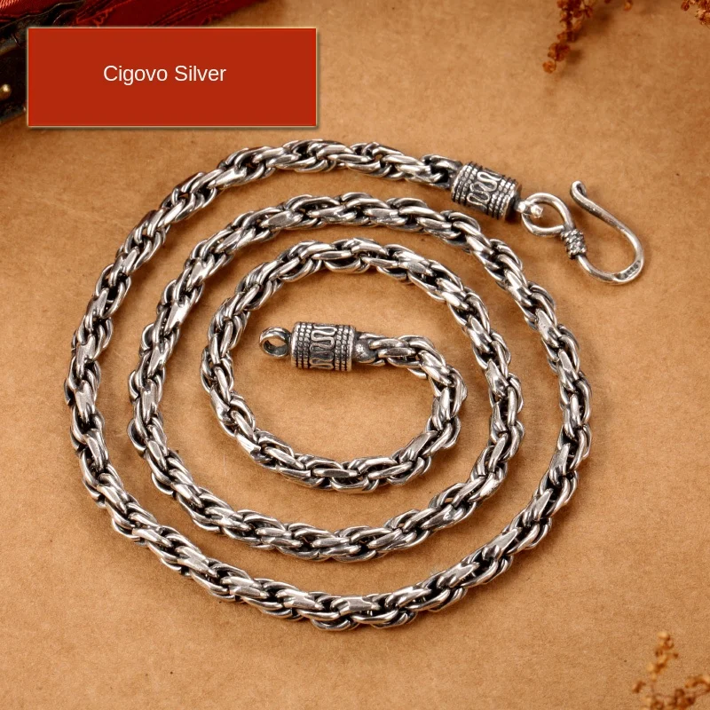 

Cigovo925 Silver Necklace men's personality woven men's Necklace Chain Korean retro matching chain accessories