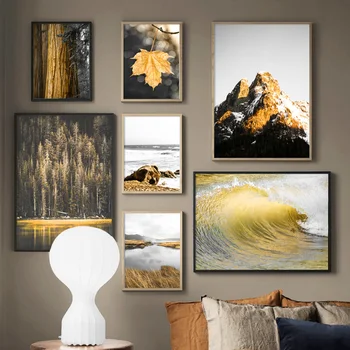 

Forest Sea Mountain Maple Leaf Landscape Wall Art Canvas Painting Nordic Posters And Prints Wall Pictures For Living Room Decor
