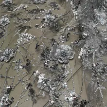 Свадебная ткань кружевная с золотыми блестками и бронзовыми кристаллами, вечерние платья с 3D кружевом, блестящий светильник для выступлений на сцене