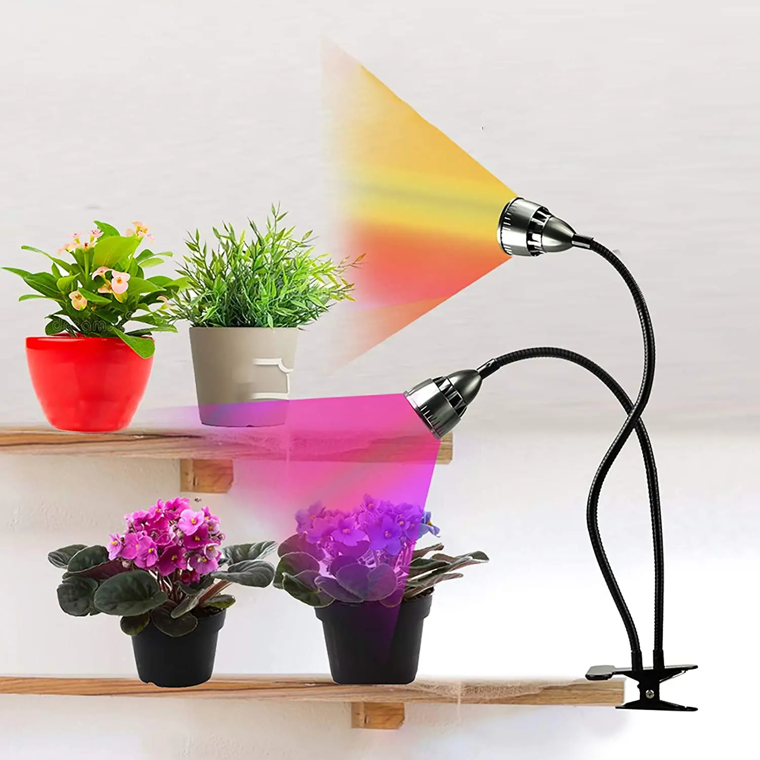 

LED Grow Light for Indoor Plants,Full Spectrum Dual Head Desk Clip Plant Light for Seedling Blooming Adjustable Gooseneck & Time
