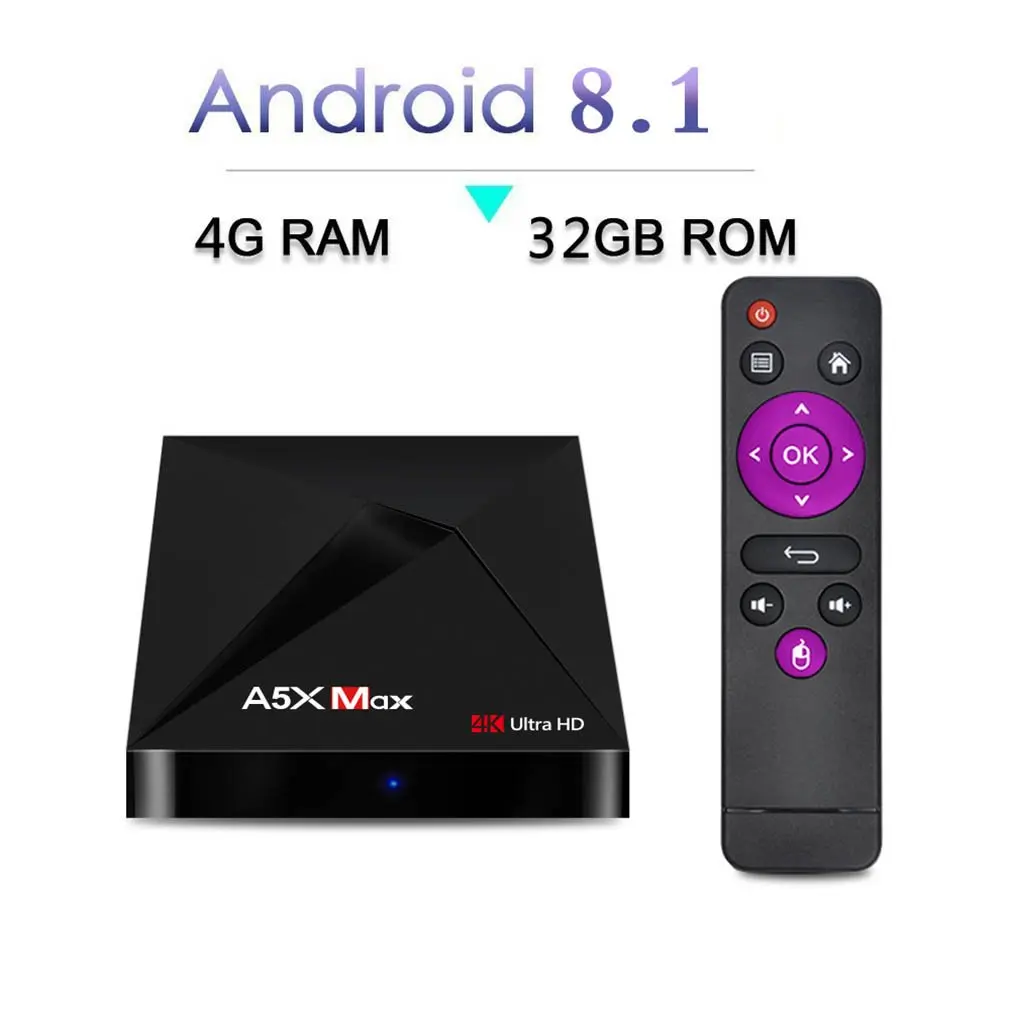 A5xmax Quad-core ТВ компьютерной приставки к телевизору RK3328 4k ТВ коробка Android8.1 4 Гб+ 32 Гб Wi-Fi Media Player Декодер каналов кабельного телевидения сети телеприставка