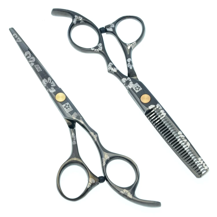 

6.0" 5.5" Black Sakura Hair Cutting Scissors for Hairdresser Japan 440C Barbers Hair Scissors Salon Hair Thinning Shears A0173H