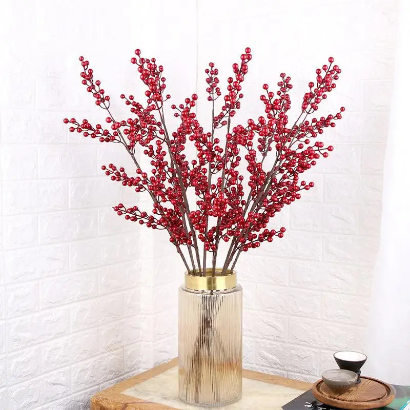 

Artificial Berries Branch Plastic Fake Flowers Leaf Decorative Berry DIY Red Berries Plant for New Year Christmas Decoration