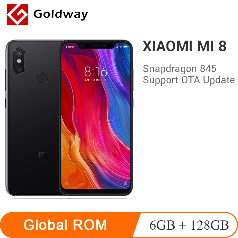 Оригинальный Xiaomi mi 8 6 ГБ ОЗУ 128 Гб ПЗУ мобильный телефон Snapdragon 845 четыре ядра 21