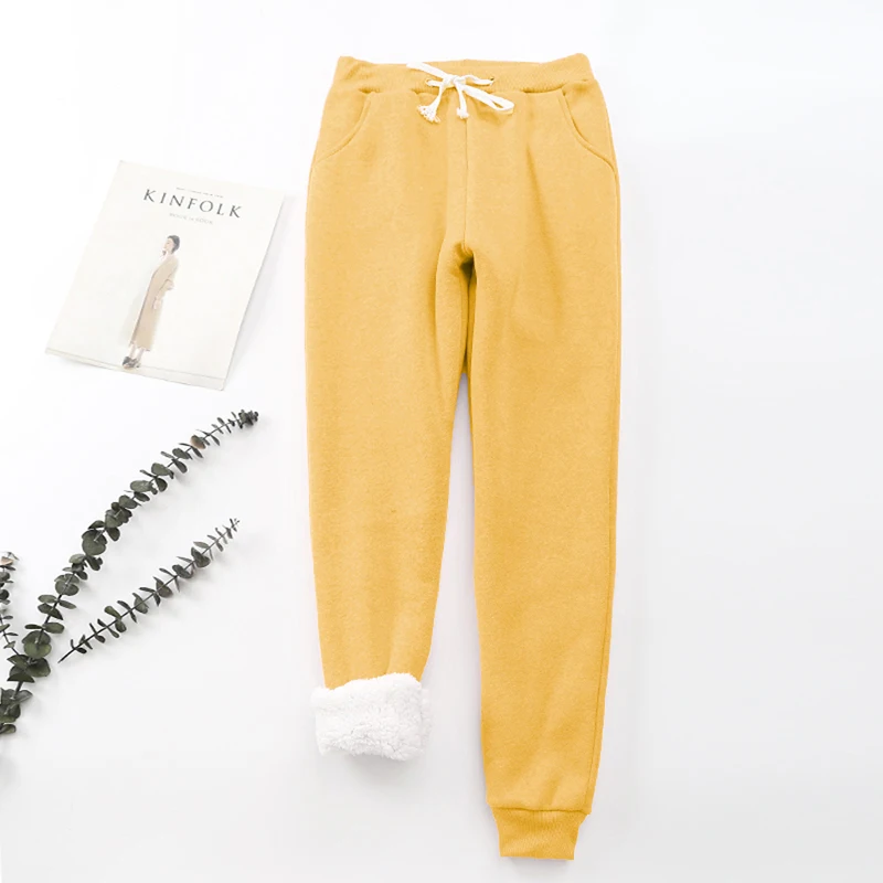 yellow Vertvie, женские Зимние флисовые леггинсы, брюки, повседневные, одноцветные, из искусственной овечьей шерсти, женские спортивные штаны, для бега, теплые, эластичные спортивные легинсы, брюки - Цвет: yellow