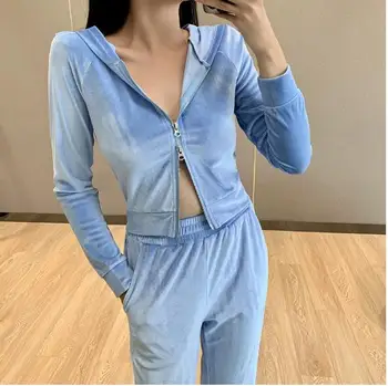 

Blue Winter / Fall 2020 Women Outside Tracksuits Contton Suit Sport Cool Women TrackSuit Hoodies And Pants Size S - L