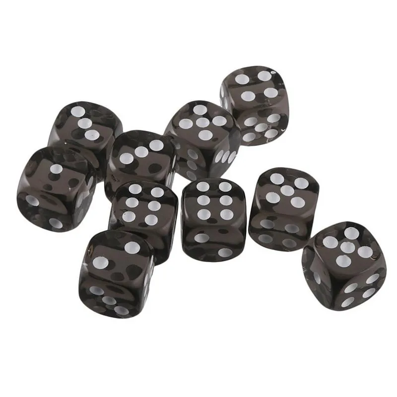 10Pcs 16mm/0.63inch D6 Dice Acrylic Six Sided Spotted for MTG DND TRPG Gray 
