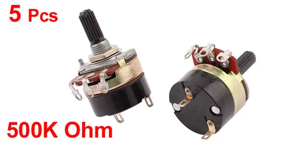 5Pcs B500K 500K Ohm Single Linear Rotary Switch Carbon Potentiometers