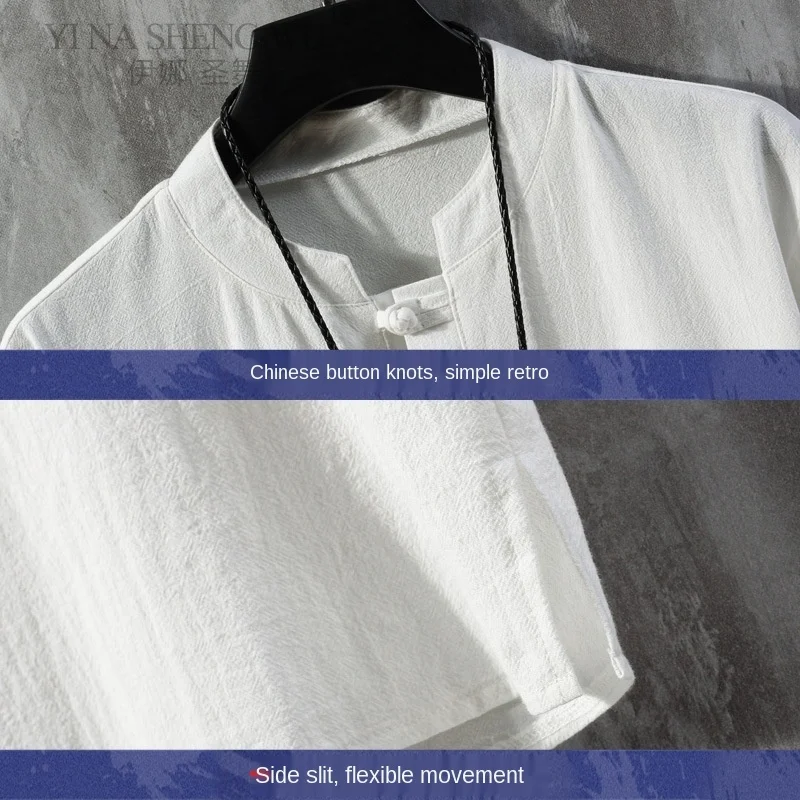 Chinese Style Disc Button Linen T-shirt Men's Summer Short-sleeved Tang Shirt Loose Large Size T-shirt Japanese Kimono Men New japanese kimono japanese kimono shirt men women t shirt