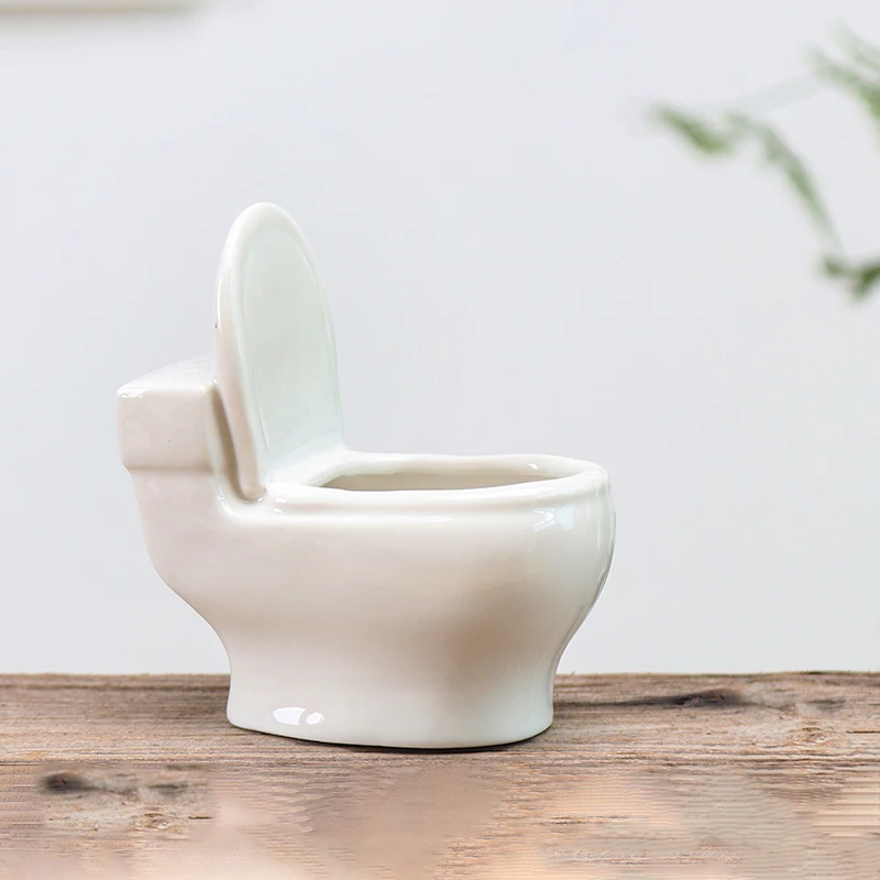 

White Ceramic Toilet Shape Flower Pot Creative Planter for Succulents Plants Gardening Small Flowerpot Home Desktop Decoration
