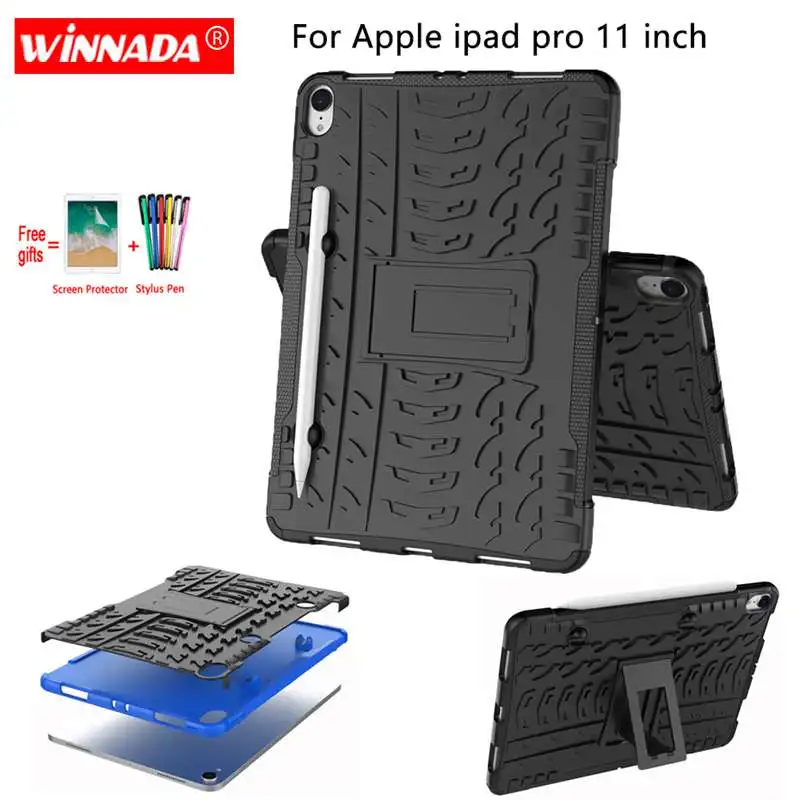 

For Apple ipad PRO 11 case 11 inch Armor case Tablet Silicone TPU+PC Shockproof Stand Cover for ipad pro 11 2018 +pen+Film