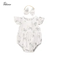 2PCS Toddler Kids Baby Girl Clothes Floral Jumpsuit Summer Sleeveless Bodysuit Sunsuit Outfits Headband 1