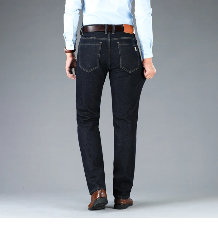 Зимние новые мужские деловые повседневные вельветовые Теплые джинсы модные Стрейчевые черные синие флисовые джинсы Большие размеры 28-40