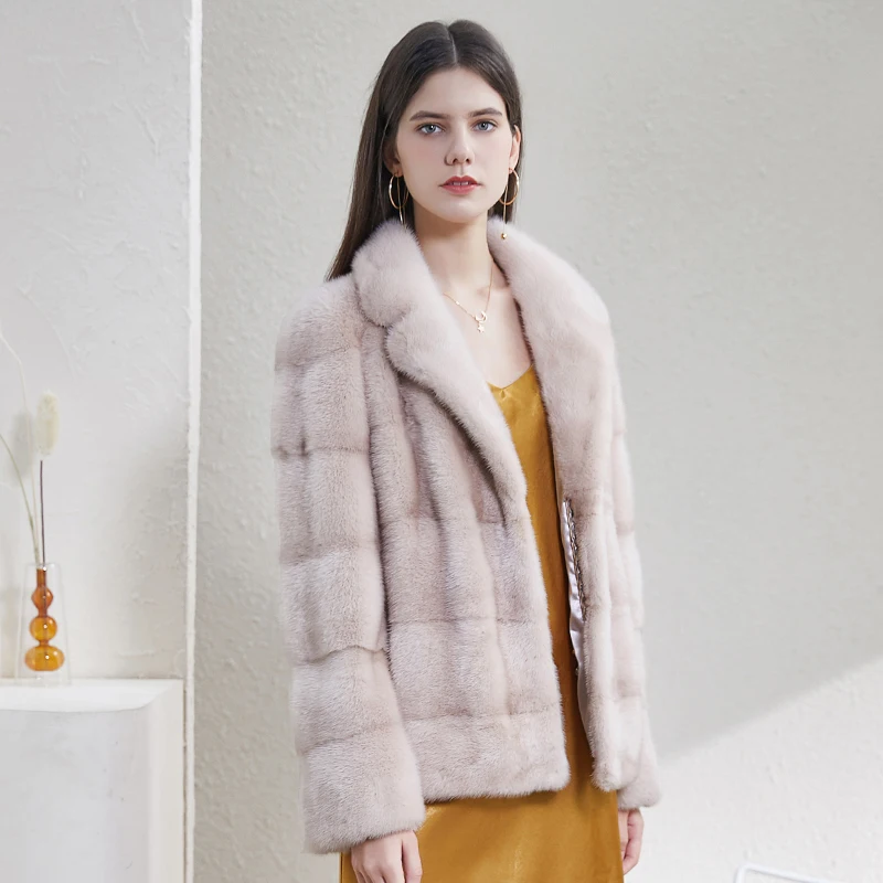 Real mink coat ladies winter natural mink coat cover real fur mink jacket plus size long lapel thick warm jacket 2020