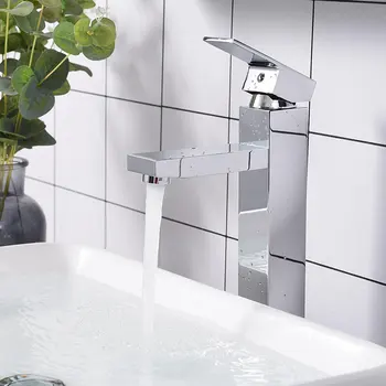 

Aquaterior® 1 Hole Home Bathroom Square Faucet Cold & Hot Water Tap for Countertop Vessel Sink Chrome DIY