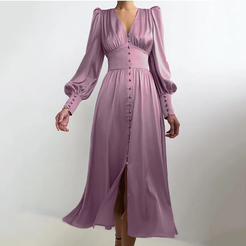 party gown eDressU Elegant Evening Party Dress Silk Satin Mid-Calf High Quality Empire Buttons Vintage Wedding Guest Maxi Dress SJY-6899 dinner dresses for ladies Evening Dresses