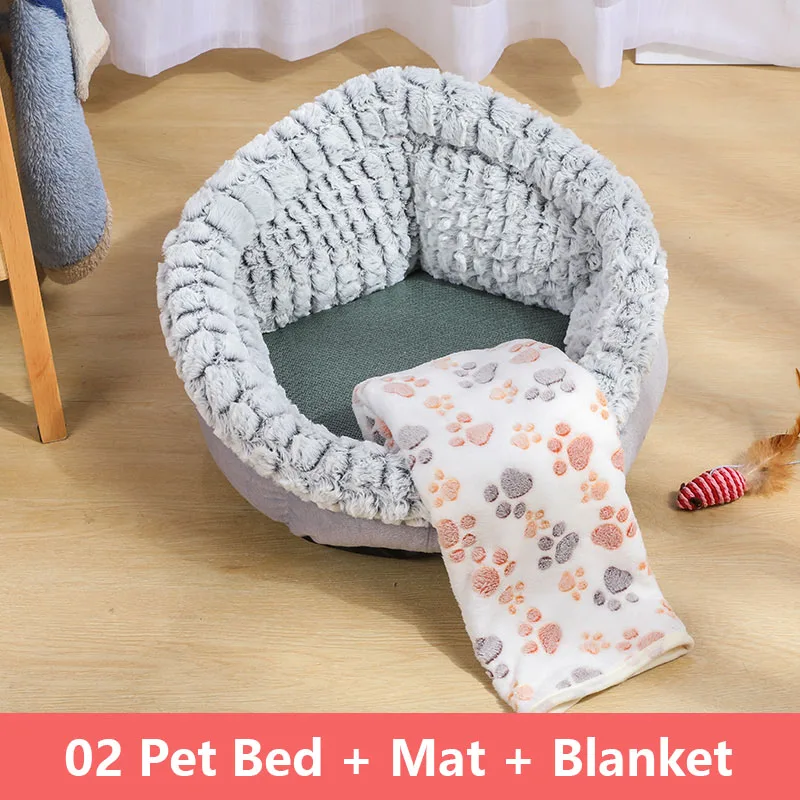 Теплый флисовый, для питомца круглая кровать для питомца подушка для шезлонга для маленьких средних собак кошка зимняя собака Конура для щенка коврик для питомца плюшевая кровать одеяло для кошки - Цвет: 02-Grey-3PCS
