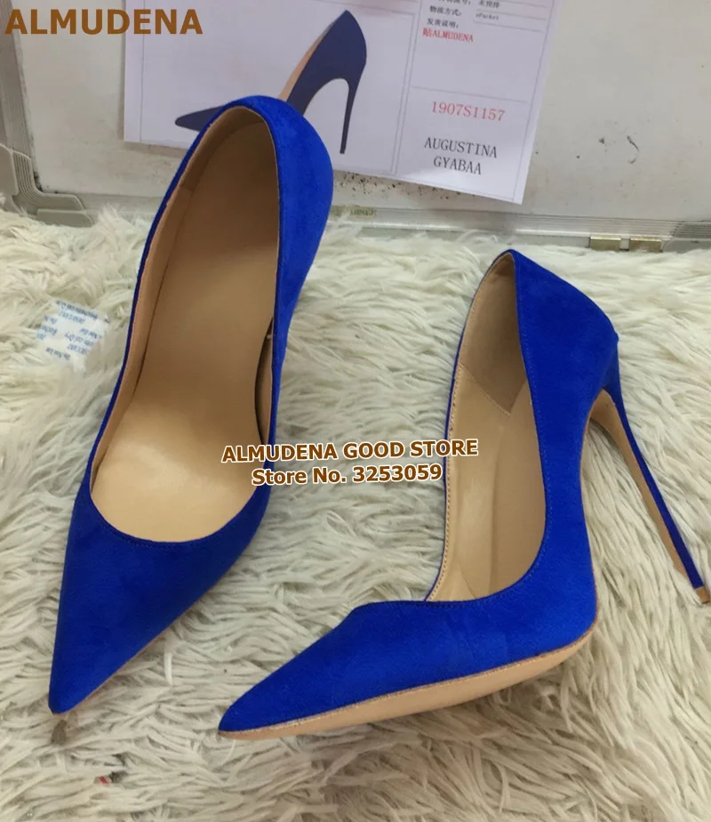 1907S1157 宝蓝色绒面尖头 12cm 名流