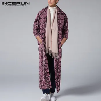 

INCERUN Men Outerwear Leopard Print 2020 Open Stitch 3/4 Sleeve Fashion Men Long Trench Coats Casual Cloaks Streetwear S-5XL 7