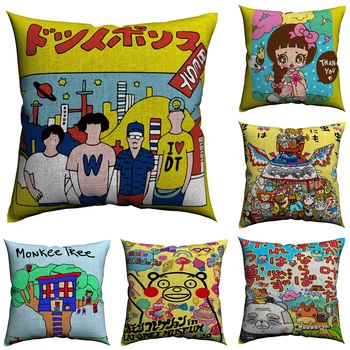 

Naughty Japanese Art Throw Pillows Cotton Linen 45x45cm Decorative Pillows Case For Sofa Nordic Decorative Pillow Covers