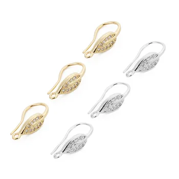 

Fashion DIY Ear Hook 1PCS Copper Inlaid Zircon U-shaped Earrings With Ring Earrings Leaf-shaped DIY Earrings Accessories