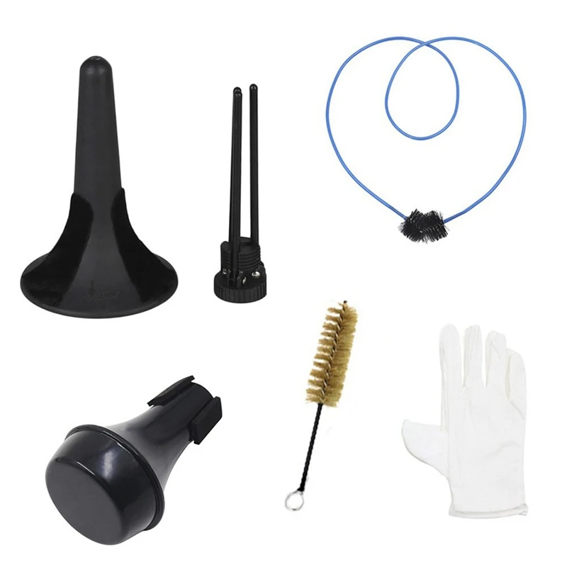 

NEW-6 in 1 Trumpet Maintenance Cleaning Tool Kit Trumpet Stand 1Pcs Brushes +Mute+Gloves Set