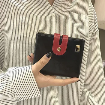 

2019 new retro waxed leather 30% short ladies wallet double zipper change clip