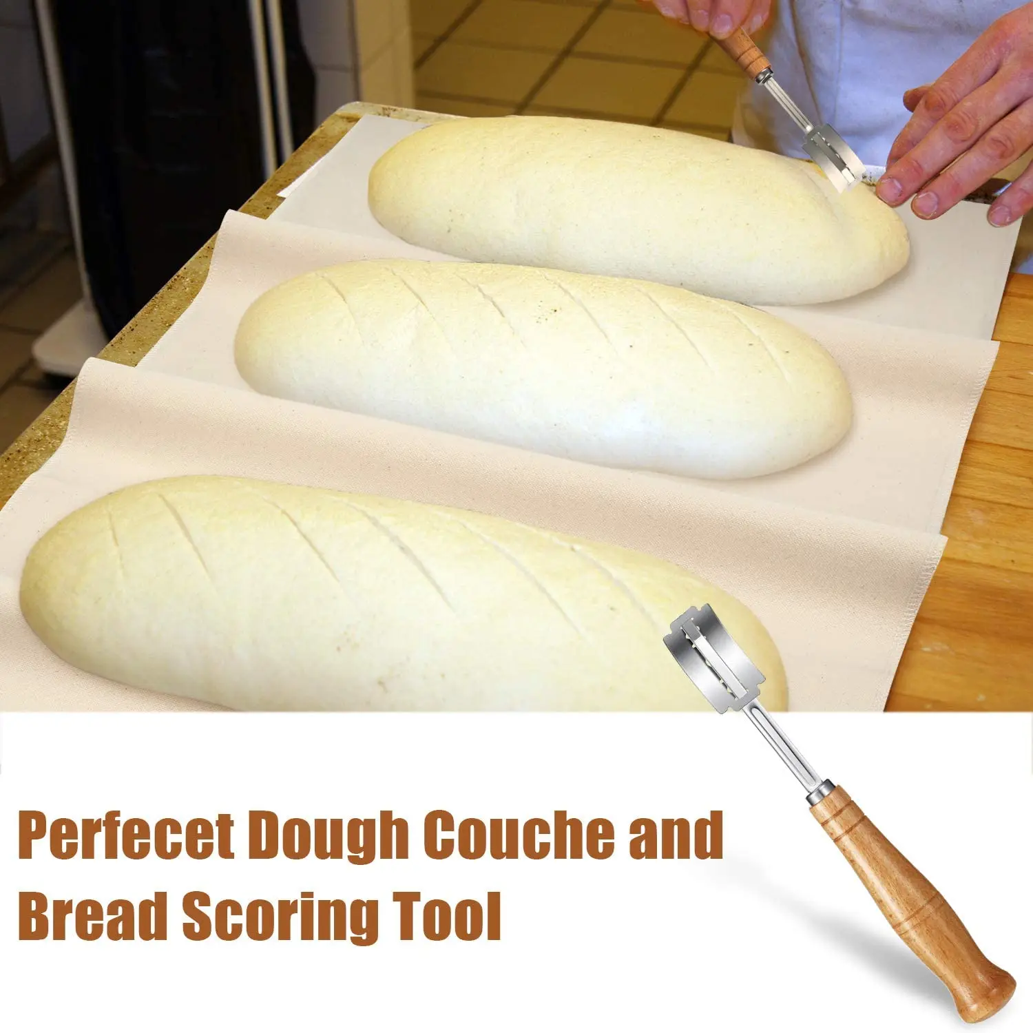 Bread Baking Tools Bread Making Tools Including Danish Dough Whisk Dough Scraper Pastry Proofing Cloth Bread Lame w/5 Replacement Blades