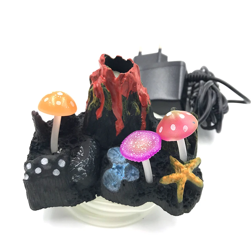 Creative Aquarium Fish Tank Decorative Rocks Volcano With Led Light Artificial Fish Tank Rocks