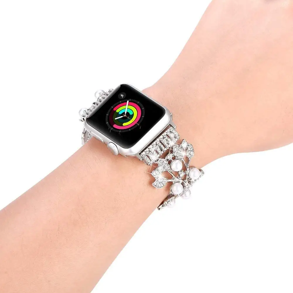 Ремешок для часов apple watch band 44 мм 42 40 38 эластичный браслет с жемчужинами и бусинами