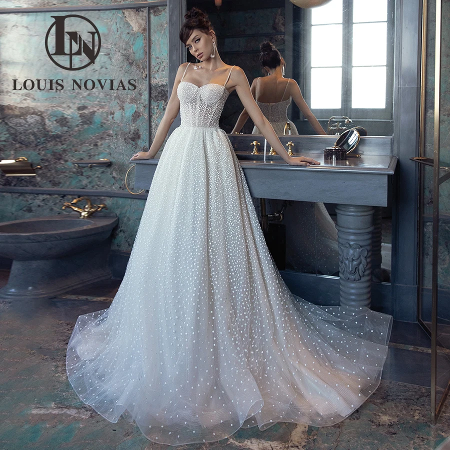 

LOUIS NOVIAS A-Line Wedding Dresses For Women Shining Spaghetti Strap Bridal Gown Sweetheart Polka Dot Bride Vestidos De Novia