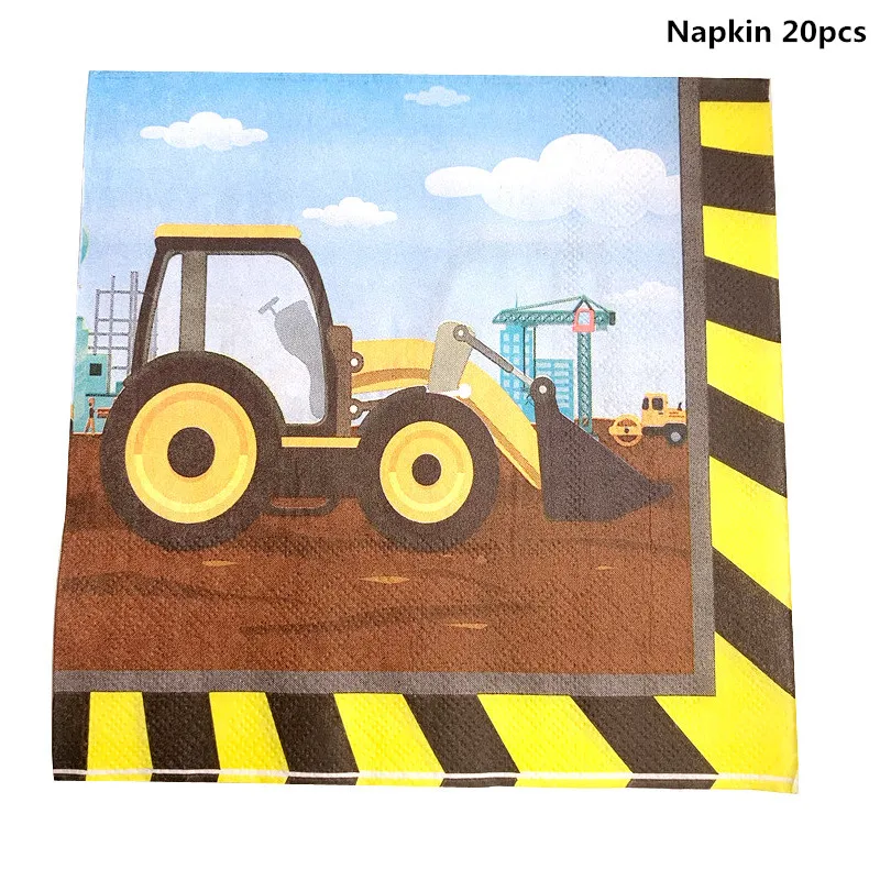 Napkin 20pcs 10 шт. строительные машины экскаватор торт Топпер вечерние Dec флаг чашки тарелки баннеры Baby Shower Дети День рождения принадлежности - Цвет: Napkin 20pcs