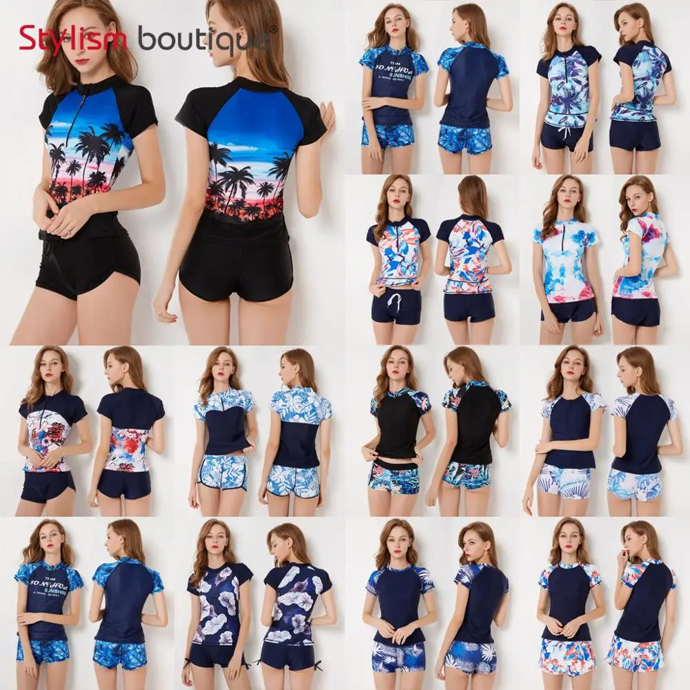 

Plus Size Swimwear Women Two Piece Swimsuit Short Sleeve Tankini Biquini Swimming Suit for Women Separate Swimsuit for Girls