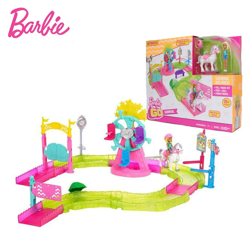 

Barbie Doll White Horse Princess Fireworks Mini Race Track Playset Family Baby Girl Toys House for Birthday Girl Toys for Kids