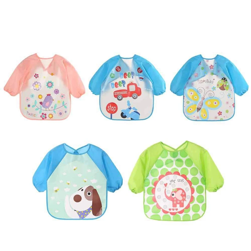 Baby Bib, Waterproof Long Sleeved Bib, Apron Children's Shirt 5 Pieces